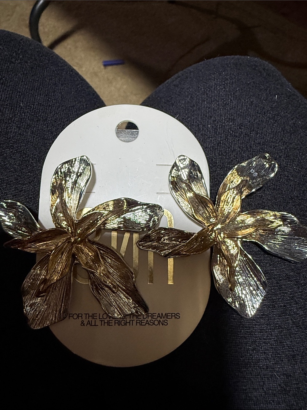 Metallic Gold Floral Statement Earrings - Women Accessories